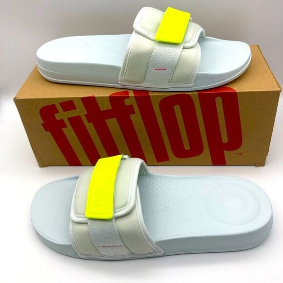 NWT FitFlop Iqushion Light Grey/Yellow Women’s Sandals SZ 9 - Picture 1 of 11